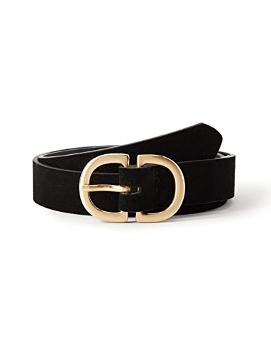 PIECES Pcjuva Suede Jeans Belt Noos Cinturón, Black Detail:w Brushed Gold Buckle, 90 cm para Mujer
