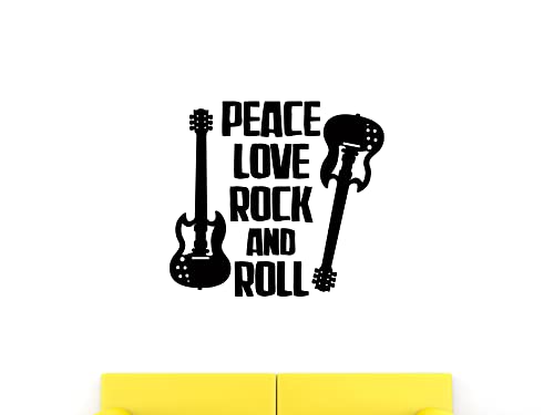 Vinilo Decorativo Pared Frases Peace Love Rock and Roll | Varias Medidas 100x92cm | Pegatina Adhesiva...