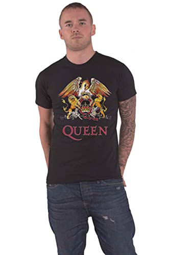 Queen Classic Crest Camiseta, Schwarz/Schwarz, S para Hombre