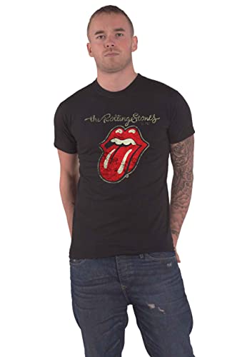 The Rolling Stones Plastered Tongue Camiseta, Negro (Black Black), Small para Hombre