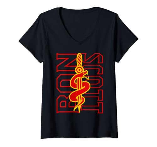 Mujer Bon Scott Snake and Dagger Logo Camiseta Cuello V