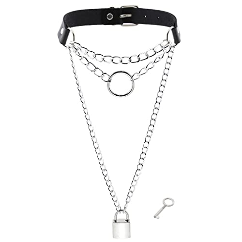 JKJF Goth - Gargantilla de piel sintética punk rock collar con anillo tórico, collar ajustable con cerradura...