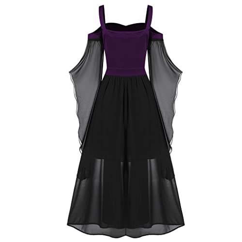 Disfraz Halloween Mujer,Disfraz Bruja Mujer con Manga Dolman Vintage Punk Malla Vestido Gótico Corset Vestido...