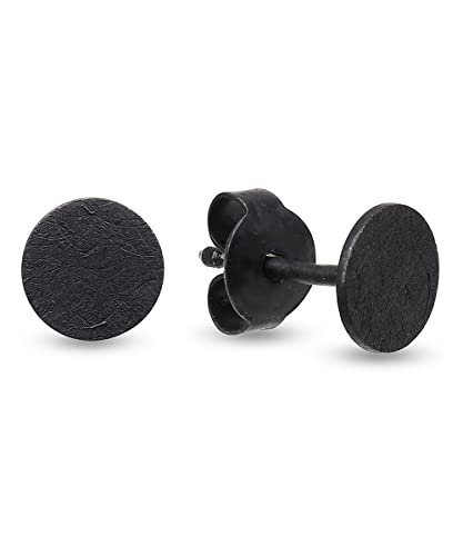 Pendientes de botón plata negra | Aretes hechos a mano reales de plata 925 redonda 6 mm mate | Pendientes de...