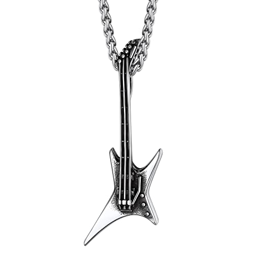 Richsteel Colgante de Guitarra Clásica para Hombre Rock, 55cm Largo + 5cm Cadena Acero Inoxidable