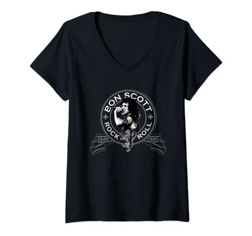Mujer Bon Scott Rock n' Roll Lion Shield Camiseta Cuello V