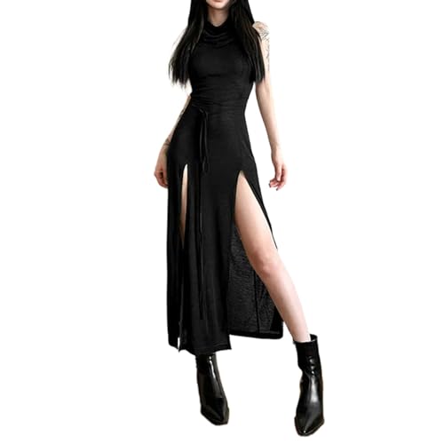 SUSHRUTA Vestido Gótico Oscuro Cibergótico Desert Walker con Capucha Y2k Punk Grunge Ahueca hacia Fuera El...