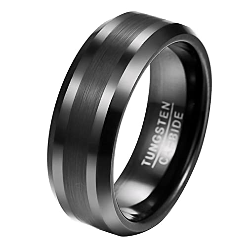 Vakki Anillo de 8 mm para hombre, color negro, pulido y mate, de carburo de tungsteno, tamaño 54 hasta 67...