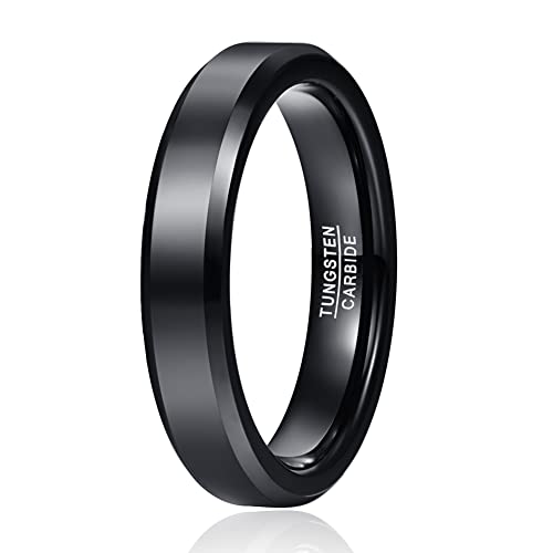 OIYO Anillo para hombre y mujer, 4 mm, negro, tungsteno, anillo de compromiso, anillo de compromiso, simple,...
