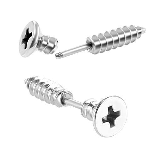 LEEQ 2 Piezas Mujeres Hombres Punk Acero Inoxidable Tornillo Oreja aretes joyería Plata（）