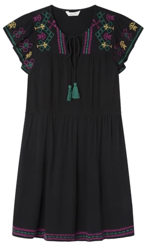 Springfield Vestido Corto Bordados bambula, Negro, 42 para Mujer