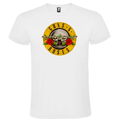 ROLY Camiseta Blanca con Logotipo de Guns N’ Roses Hombre 100% Algodón Tallas S M L XL XXL Mangas Cortas...