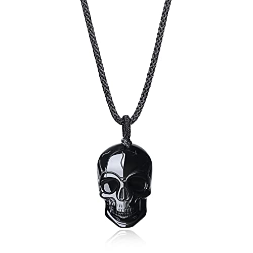 COAI Collar con Colgante Calavera de Obsdiana Negra para Hombres