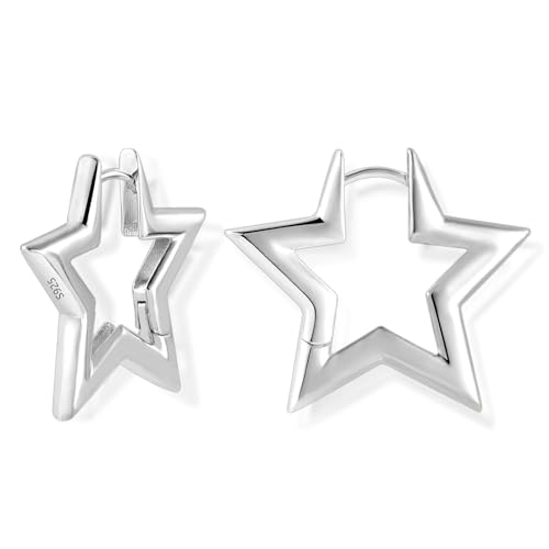 ALEXCRAFT Pendientes Plata Estrella Mujer 925 Pendientes Aro Estrella Plata Pendientes Estrella Plata