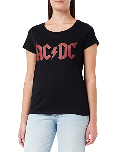 AC/DC Woacdcrts052 Camiseta, Negro, S para Mujer