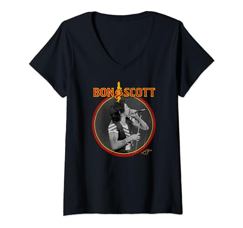 Mujer Bon Scott Circle Foto Camiseta Cuello V