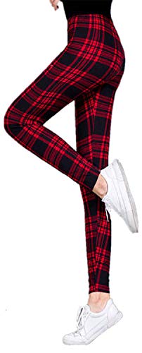 Tamskyt - Leggings elásticos para mujer, diseño de cuadros escoceses, color rojo Tartán Rojo Talla única