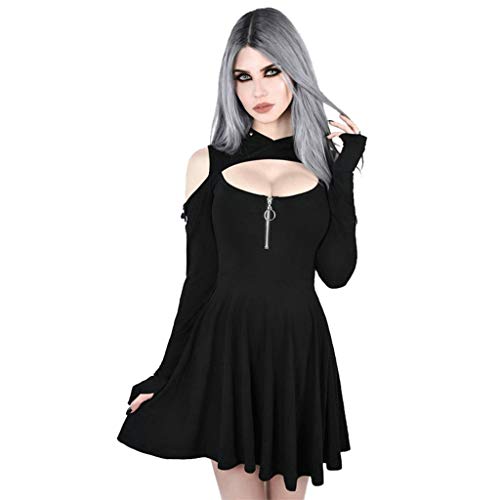 Wwan Minivestido gótico para mujer, vestido vintage punk, sexy, negro, estilo gótico, estilo callejero,...