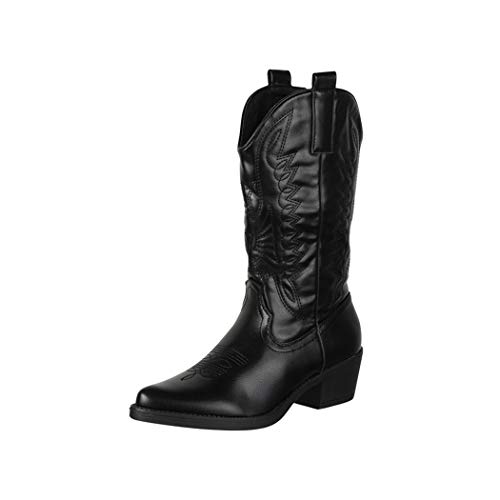 Elara Botas de Vaquero Mujer Estilo Motero Chunkyrayan Negro 301-A32 Black-39