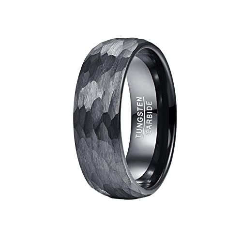 Vakki Anillo martillado negro de tungsteno para hombre, anillo de carburo de tungsteno, negro, para hombre,...