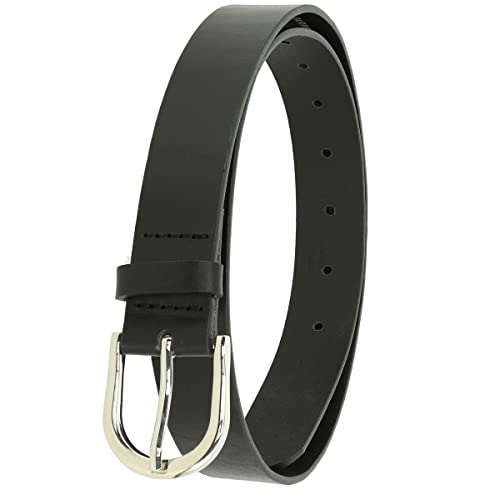 FASHIONGEN - Cinturón para mujer en Piel de Toro Curtida al Vegetal, 3 cm de ancho, RIVOLI - Negro (Hebilla...