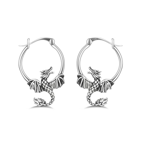 Qings Pendientes de Dragón para Mujeres Plata de Ley 925 Aretes de Aro Pequeños de Animales Regalos para...