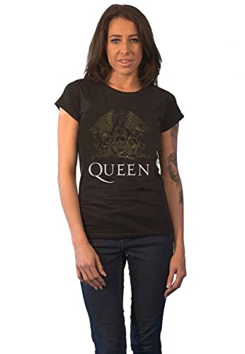 Queen Camiseta Entallada Crest Negra para Mujer: Pequeña