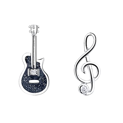 USHOBE 1 par de pendientes de cristal para guitarra y notas musicales pendientes de plata esterlina...