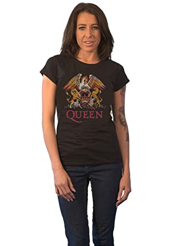 Rockoff Trade Queen Classic Crest Camiseta, Negro (Black Black), 40 (Talla del Fabricante: Large) para Mujer