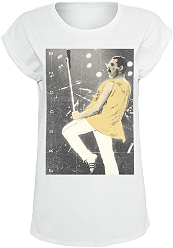 Queen Freddie - Stage Photo II Mujer Camiseta Blanco M 100% algodón Regular