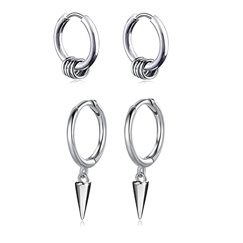 XHBTS Pendientes de aro para Hombre con Cadena de Bola de Cono de Pluma Cruzada, Colgante de Plata, Acero...