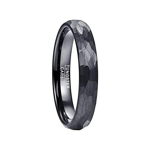 Vakki Anillo martillado negro de tungsteno anillos para hombre anillo de carburo de tungsteno negro anillo...