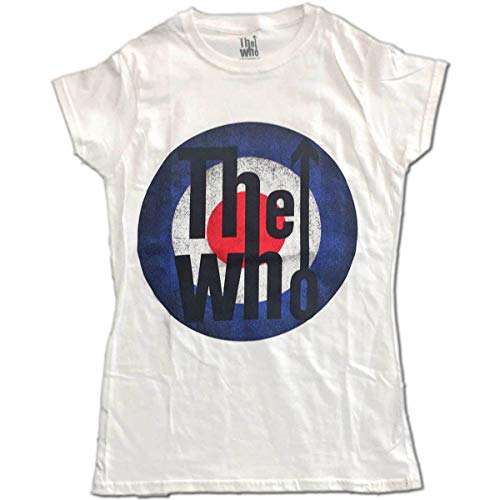 Rock Off Ladies The Who White Target Logo Oficial Camiseta Mujeres señoras (Large)