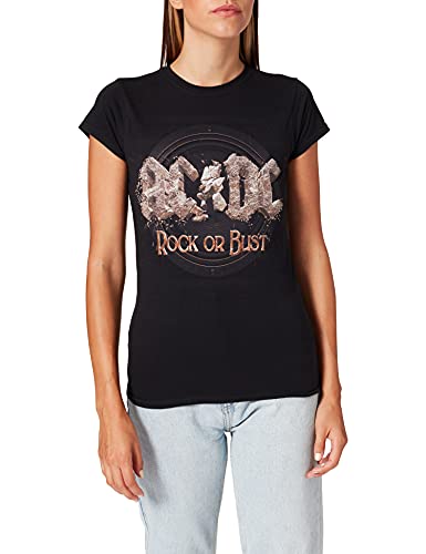 AC/DC Rock Or Bust Camiseta, Gris (Black Black), M para Mujer