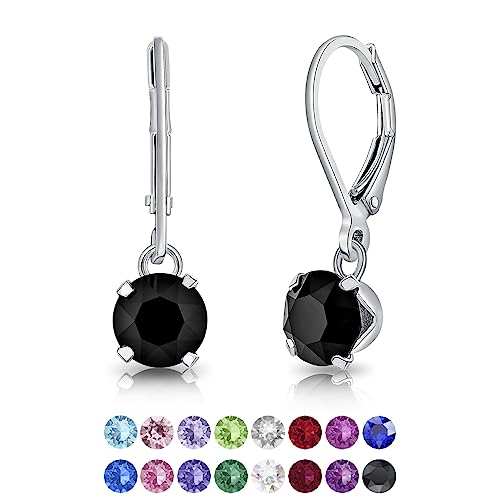 DTPsilver® Pendientes Colgantes Mujer Plata de Ley 925 con Cristal Swarovski® 6 mm - Pendientes Mujer Plata...