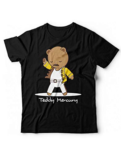 Generico Camiseta Queen Divertida Teddy Mercury Bohemian Concerto Live Aid Camiseta Música Negro S