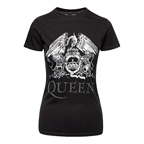 Rock Off Ladies Queen Crest Diamante Freddie Mercury Oficial Camiseta Mujeres señoras (Medium)
