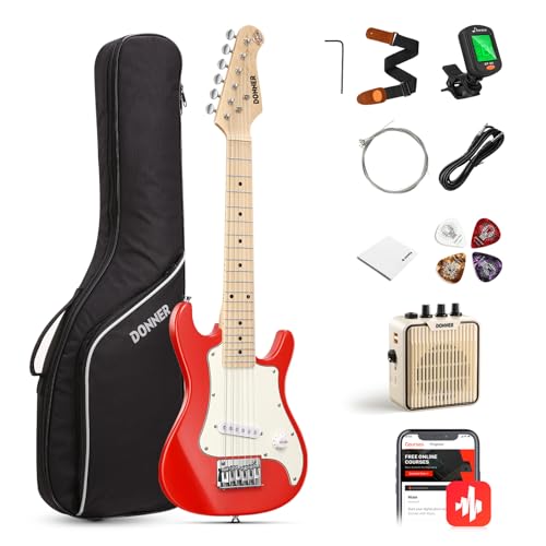 Donner Kit de guitarra eléctrica junior de 30 pulgadas para principiantes, estilo ST, paquete premium con...