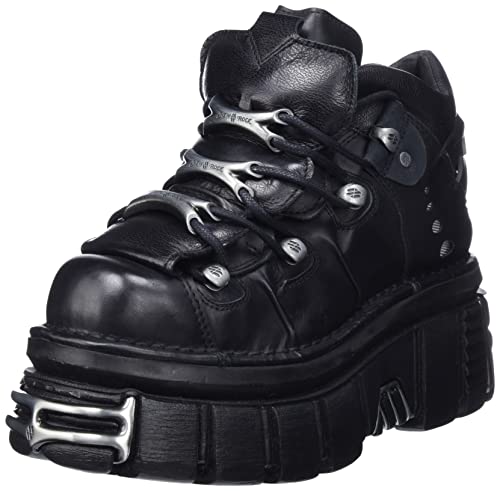 NEW ROCK Zapatos 106 Botines Mujer Negro con Plataforma y adornos Metallic Urban Black Shoes M.106-S112...