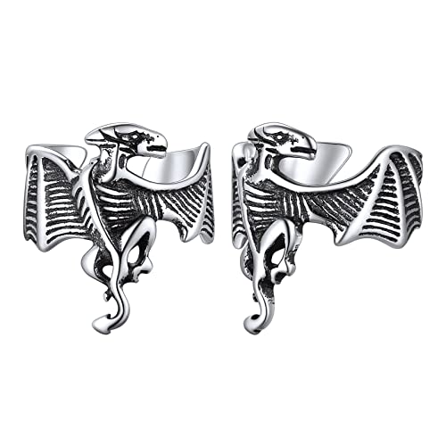 Pendientes Retros de Dragón Plata de Ley 925 Clips Anchos Cúbicos Hip Hop de Hombres Puños de Orejas...