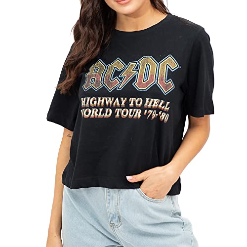 Cotton Soul ACDC – Highway to Hell Logo – Camiseta corta cuadrada para mujer, Negro, M