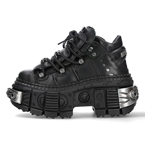 NEW ROCK Botas Unisex Suela TANK con Cordones Color Negro Piel/Unisex Black Boots Leather Shoelaces...