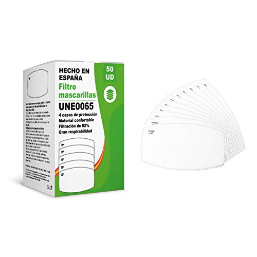 KALLPA® 50 filtros para mascarillas UNE0065 - REUTILIZABLES - fabricados en ESPAÑA - hidrófobo,...