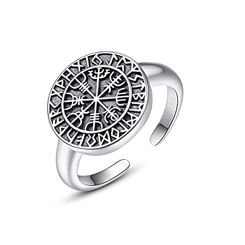 Anillo Viking/Odin de plata de ley 925 ajustable, anillo de runa vikinga, amuleto vikingo, joyería para...
