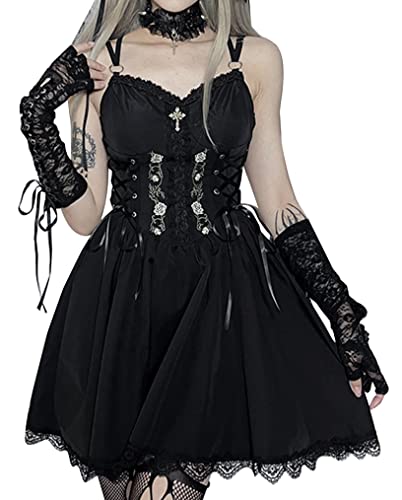 SEAUR Vestido gótico corto sexy bodycon mini vestido retro espagueti punk vestido de fiesta club wear encaje...