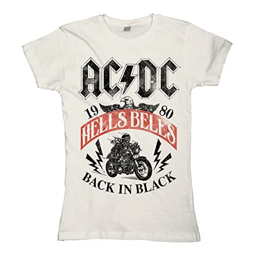 AC/DC Hells Bells Mujer Camiseta Blanco Roto M 100% algodón Regular