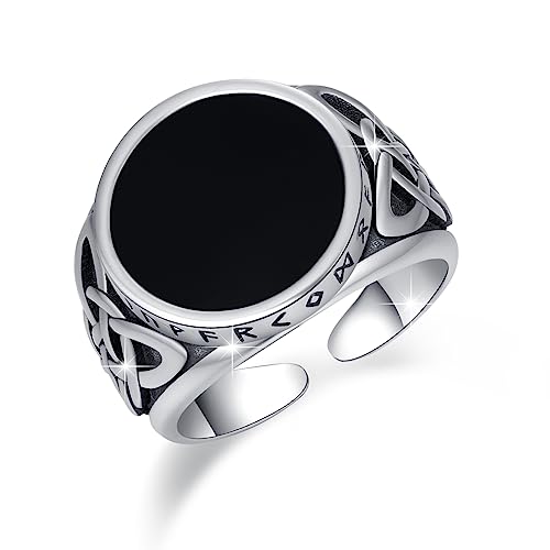 Anillo vikingo negro ónix anillos de plata de ley 925 abierto ajustable anillo de nudo celta normando runas...