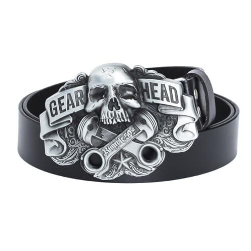 LUOFANG Cinturón Punk para hombre, cinturón vaquero con hebilla de calavera grabada para hombres de...