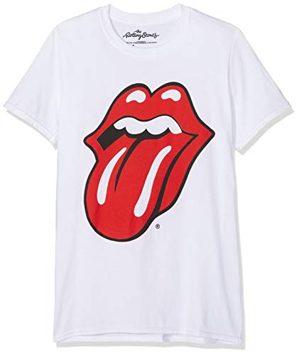 Rolling Stones The Classic Tongue with Soft Hand Inks Camiseta, Blanco, S para Hombre