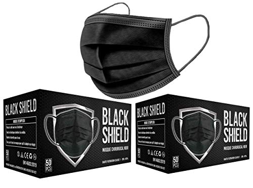 BLACK SHIELD - 102 unidades - Mascarilla Quirúrgica Tipo I Negra - Certificación CE - 3 capas - Filtración...